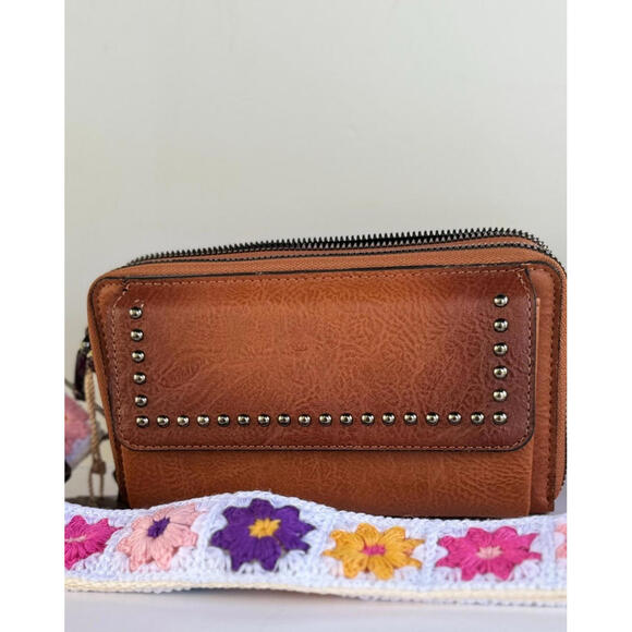Sam and Hadley Purse Small Brown Studded Handbag Crossbody & Colorful Strap - Picture 1 of 5